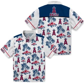 Los Angeles Angels Palm Island Print Hawaiian Shirt - Blue White Beach Shirt for Men