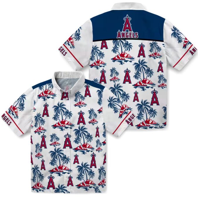 Los Angeles Angels Palm Island Print Hawaiian Shirt - Blue White Beach Shirt for Men