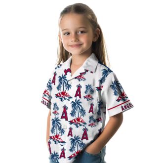 Los Angeles Angels Palm Island Print Hawaiian Shirt - Blue White Beach Shirt for Men