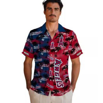 Los Angeles Angels Palm Silhouette Hawaiian Shirt, Custom Baseball Fan Gift