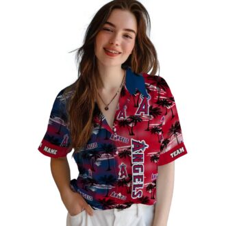 Los Angeles Angels Palm Silhouette Hawaiian Shirt, Custom Baseball Fan Gift
