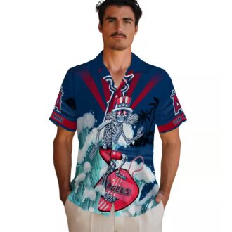 Los Angeles Angels Skeleton Surfing Hawaiian Shirt - Personalized Blue Tropical Shirt for Men