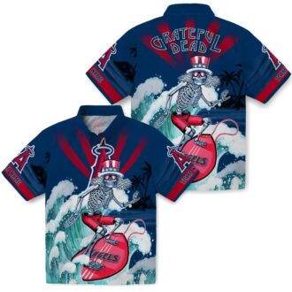 Los Angeles Angels Skeleton Surfing Hawaiian Shirt - Personalized Blue Tropical Shirt for Men