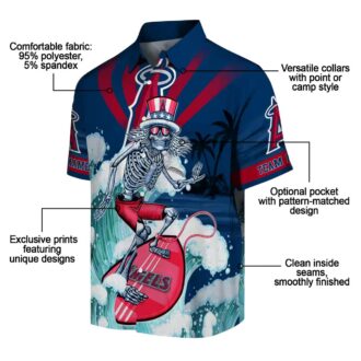 Los Angeles Angels Skeleton Surfing Hawaiian Shirt - Personalized Blue Tropical Shirt for Men