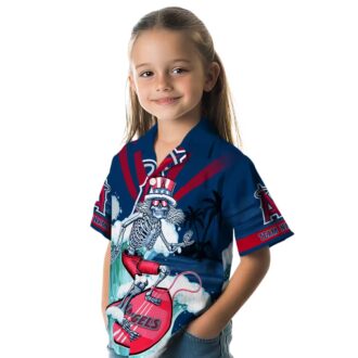 Los Angeles Angels Skeleton Surfing Hawaiian Shirt - Personalized Blue Tropical Shirt for Men