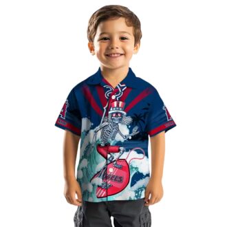 Los Angeles Angels Skeleton Surfing Hawaiian Shirt - Personalized Blue Tropical Shirt for Men