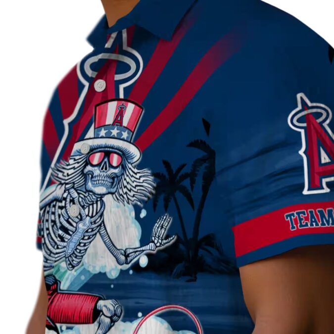 Los Angeles Angels Skeleton Surfing Hawaiian Shirt - Personalized Blue Tropical Shirt for Men