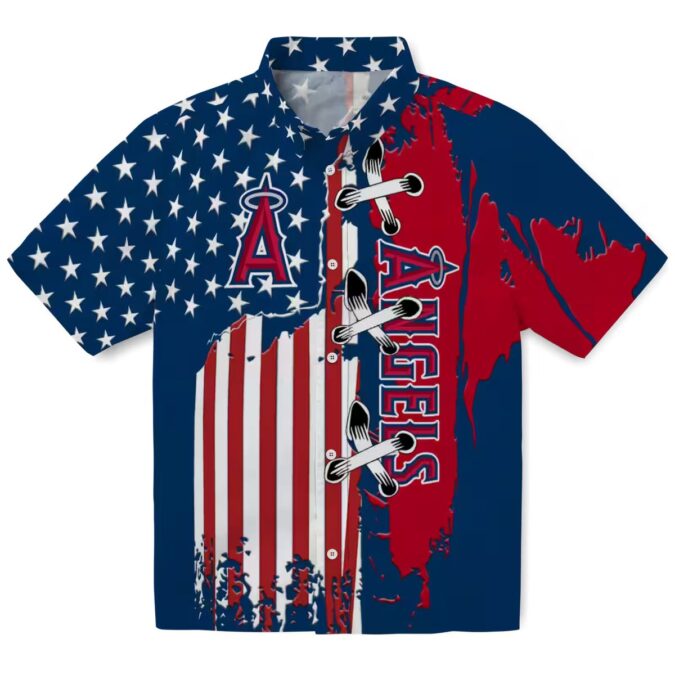 Los Angeles Angels Stitched Flag Blue Hawaiian Shirt - Men’s Tropical Beach Shirt for Summer