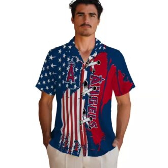 Los Angeles Angels Stitched Flag Blue Hawaiian Shirt - Men’s Tropical Beach Shirt for Summer