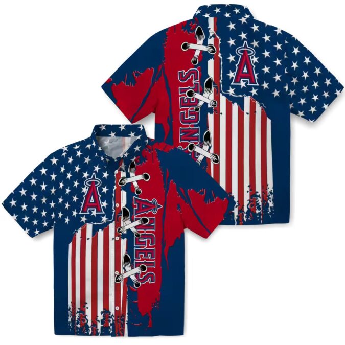 Los Angeles Angels Stitched Flag Blue Hawaiian Shirt - Men’s Tropical Beach Shirt for Summer