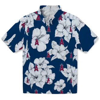 Los Angeles Angels Tropical Hibiscus Blooms Hawaiian Shirt - Summer Blue White