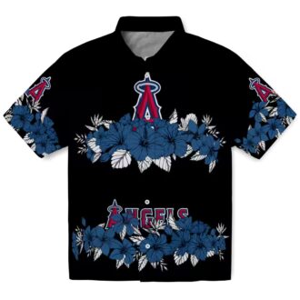 Men's Los Angeles Angels Hawaiian Button Up Shirt - Hibiscus Stripe Blue Black for Summer Beach Fun