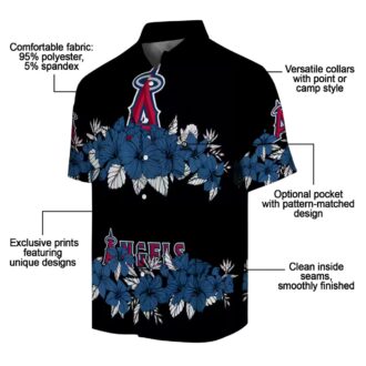 Men's Los Angeles Angels Hawaiian Button Up Shirt - Hibiscus Stripe Blue Black for Summer Beach Fun