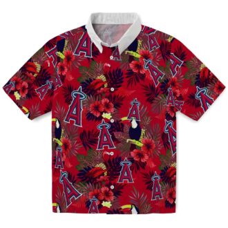 Men’s Los Angeles Angels Floral Hawaiian Shirt - Blue Red Tropical Toucan Design