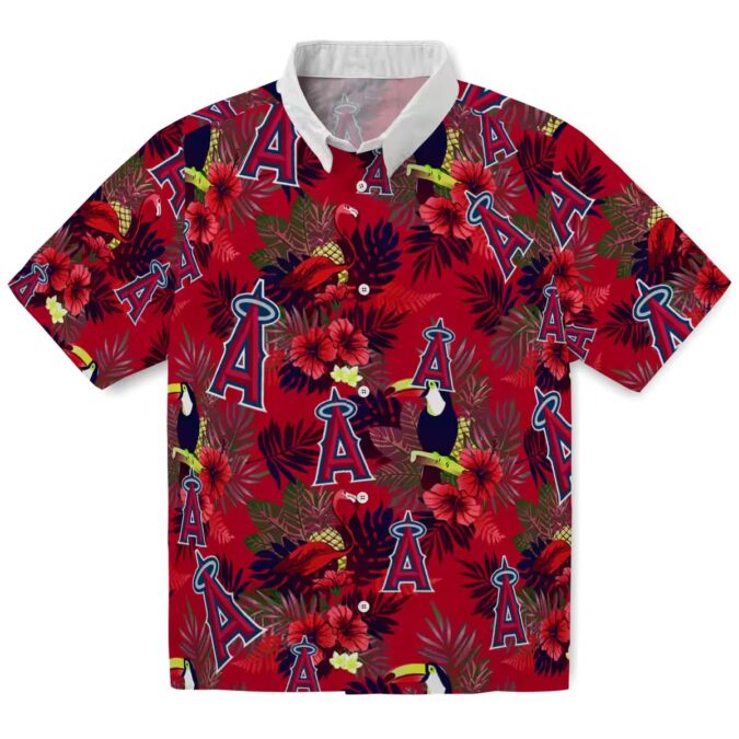 Men’s Los Angeles Angels Floral Hawaiian Shirt - Blue Red Tropical Toucan Design