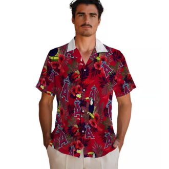 Men’s Los Angeles Angels Floral Hawaiian Shirt - Blue Red Tropical Toucan Design