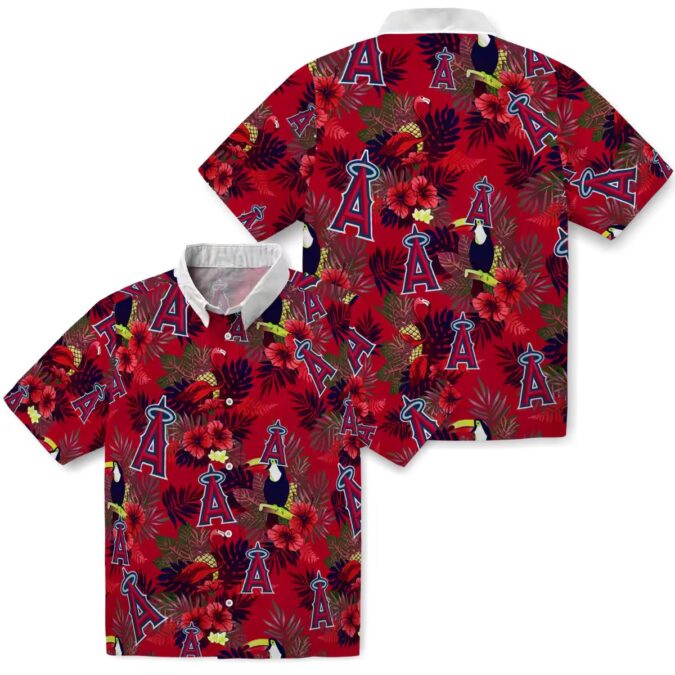 Men’s Los Angeles Angels Floral Hawaiian Shirt - Blue Red Tropical Toucan Design