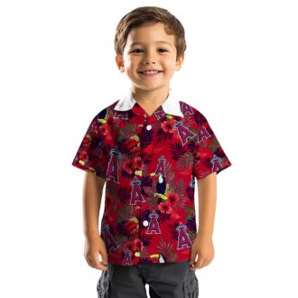 Men’s Los Angeles Angels Floral Hawaiian Shirt - Blue Red Tropical Toucan Design