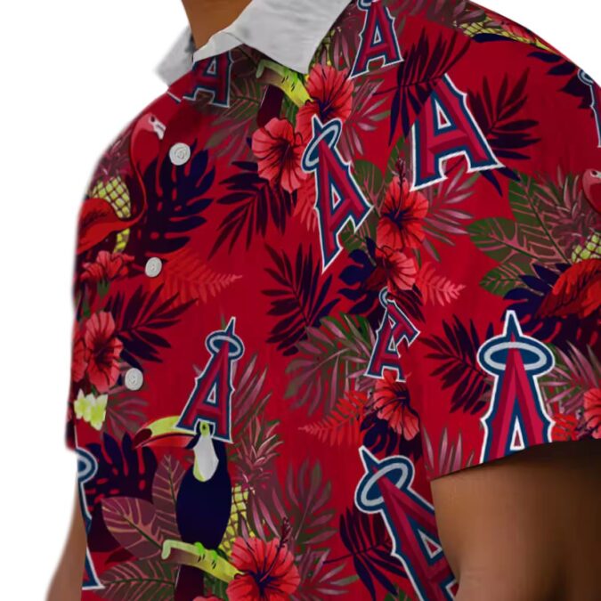 Men’s Los Angeles Angels Floral Hawaiian Shirt - Blue Red Tropical Toucan Design