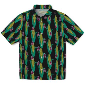 Official Los Angeles Angels Corn Motifs Hawaiian Shirt - Black Green Tropical Shirt for Men