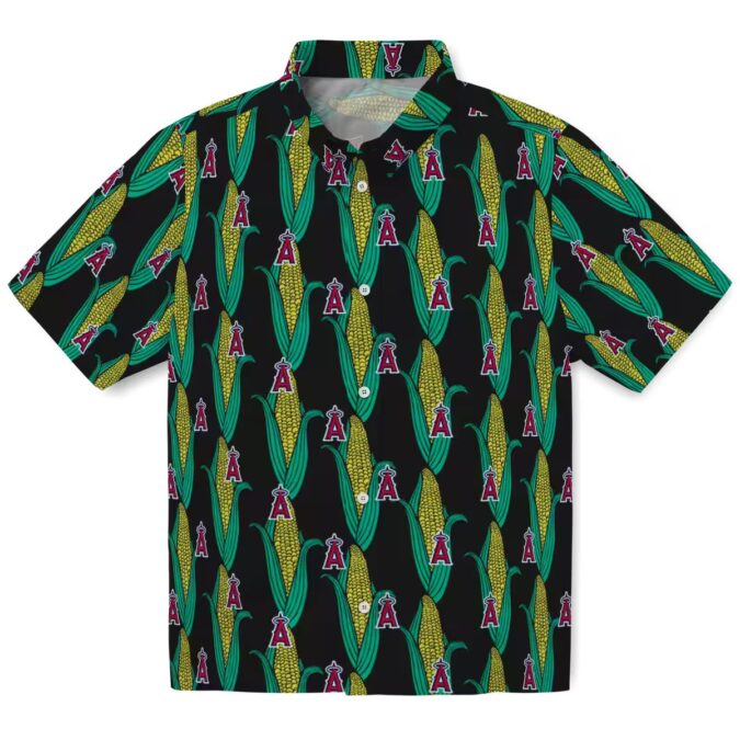 Official Los Angeles Angels Corn Motifs Hawaiian Shirt - Black Green Tropical Shirt for Men