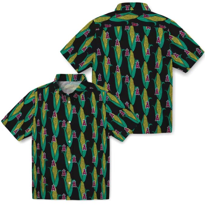 Official Los Angeles Angels Corn Motifs Hawaiian Shirt - Black Green Tropical Shirt for Men