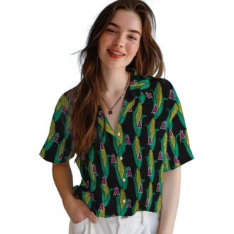Official Los Angeles Angels Corn Motifs Hawaiian Shirt - Black Green Tropical Shirt for Men