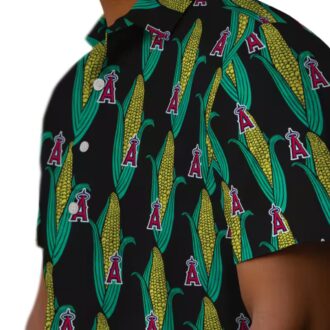 Official Los Angeles Angels Corn Motifs Hawaiian Shirt - Black Green Tropical Shirt for Men