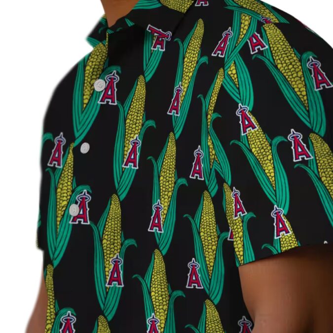 Official Los Angeles Angels Corn Motifs Hawaiian Shirt - Black Green Tropical Shirt for Men