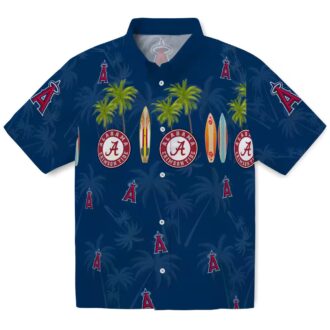 Official Los Angeles Angels Surfboard Palm Blue Hawaiian Shirt - Beachwear for Baseball Fans