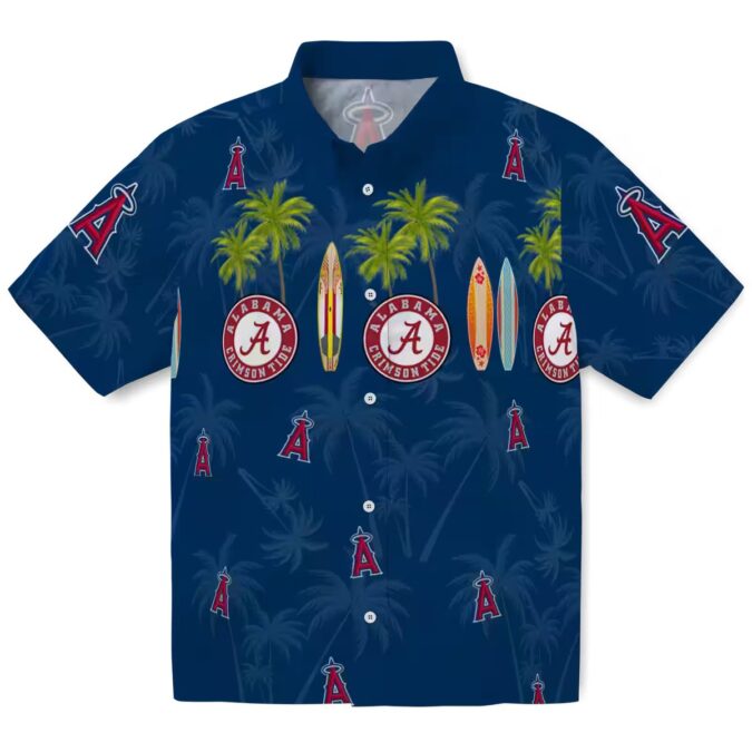 Official Los Angeles Angels Surfboard Palm Blue Hawaiian Shirt - Beachwear for Baseball Fans