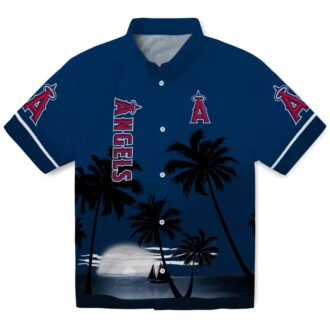 Premium Los Angeles Angels Sunset Hawaiian Shirt - Blue Black Beach Shirt for Vacation