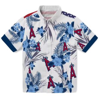 Shop Los Angeles Angels 4th of July Hibiscus Hawaiian Shirt - Blue White Tropical Baseball Shirt