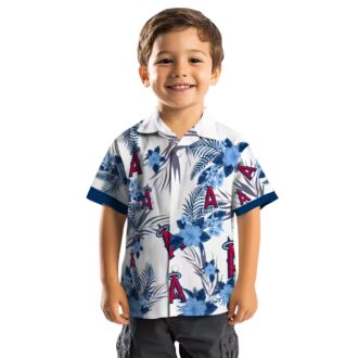 Shop Los Angeles Angels 4th of July Hibiscus Hawaiian Shirt - Blue White Tropical Baseball Shirt
