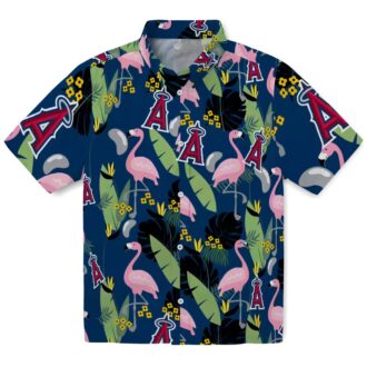 Shop Los Angeles Angels Blue Flamingo Leaves Hawaiian Shirt - Perfect for Summer Beach Party