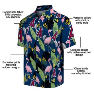 Shop Los Angeles Angels Blue Flamingo Leaves Hawaiian Shirt - Perfect for Summer Beach Party