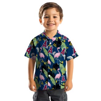 Shop Los Angeles Angels Blue Flamingo Leaves Hawaiian Shirt - Perfect for Summer Beach Party