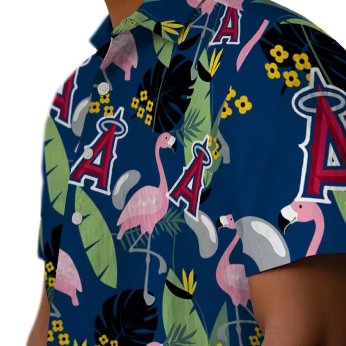 Shop Los Angeles Angels Blue Flamingo Leaves Hawaiian Shirt - Perfect for Summer Beach Party