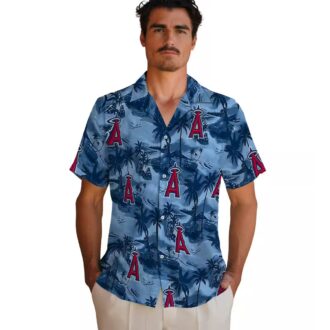 Shop Los Angeles Angels Coastal Palms Hawaiian Shirt - Blue Tropical Shirt for Summer Parties