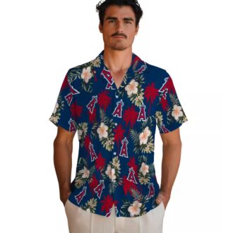 Shop Los Angeles Angels Palm Tree Floral Hawaiian Shirt - Blue Tropical Shirt for Beach Party