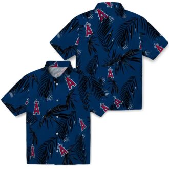 Alternative view of Women's Los Angeles Angels Palm Leaf Blue Hawaiian Shirt - Summer Apparel for Fans