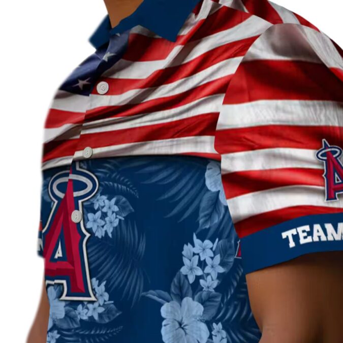 USA Flag Hibiscus Blue Hawaiian Shirt for Los Angeles Angels Fans - Custom Team Shirt