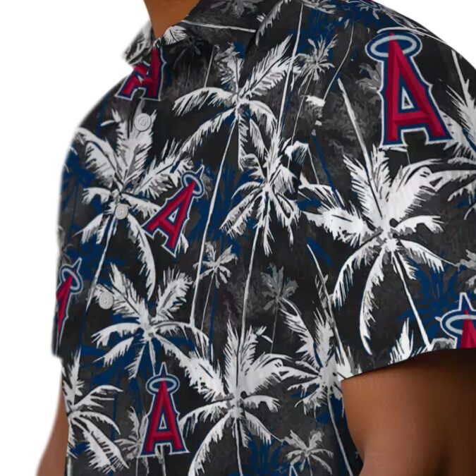 Tropical Los Angeles Angels Palm Pattern Hawaiian Shirt - Blue Black Baseball Fan Edition