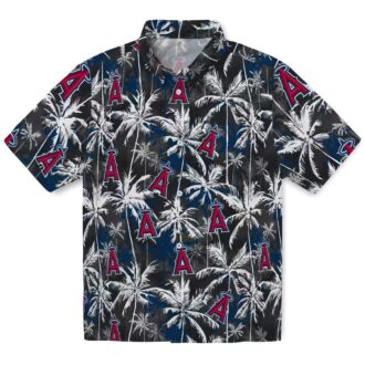 Tropical Los Angeles Angels Palm Pattern Hawaiian Shirt - Blue Black Baseball Fan Edition