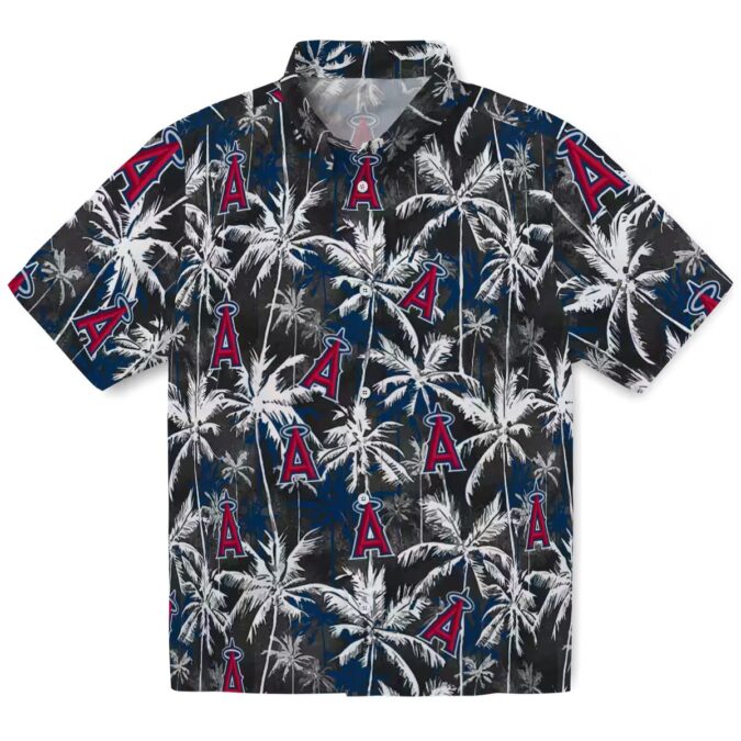 Tropical Los Angeles Angels Palm Pattern Hawaiian Shirt - Blue Black Baseball Fan Edition