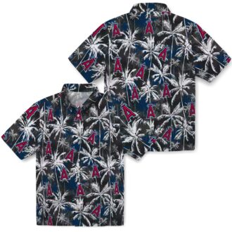 Alternative view of Tropical Los Angeles Angels Palm Pattern Hawaiian Shirt - Blue Black Baseball Fan Edition