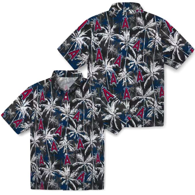Tropical Los Angeles Angels Palm Pattern Hawaiian Shirt - Blue Black Baseball Fan Edition