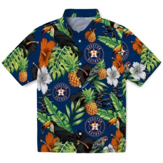 Blue Green Houston Astros Hawaiian Shirt - Tropical Toucan Pineapple Hibiscus MLB Fan Apparel