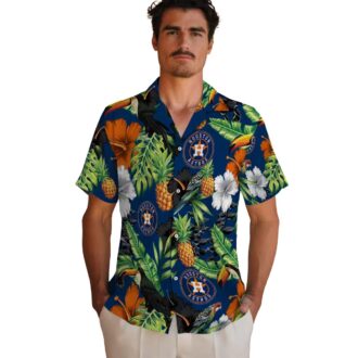 Blue Green Houston Astros Hawaiian Shirt - Tropical Toucan Pineapple Hibiscus MLB Fan Apparel