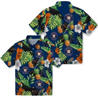 Blue Green Houston Astros Hawaiian Shirt - Tropical Toucan Pineapple Hibiscus MLB Fan Apparel
